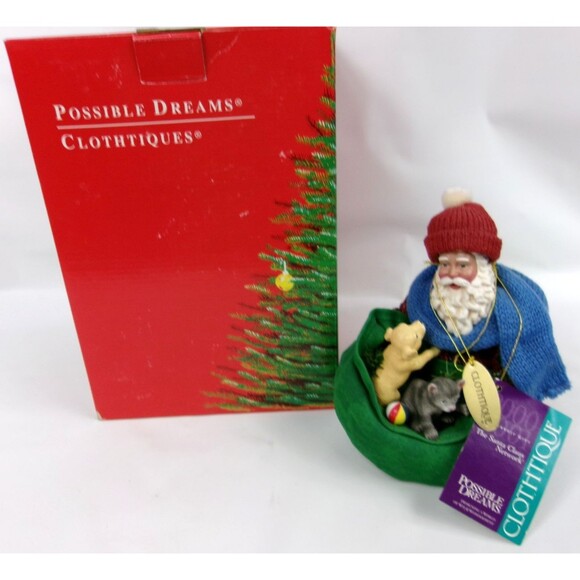 Possible Dreams Fuzzy Friends Clothtique Santa w Puppy and Kitten Figurine 2000 - Picture 1 of 7